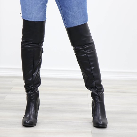 Restock Faux Leather Thigh High Boots Lace Up Back - Picture 13 of 16